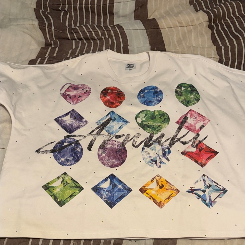 White Graphic Tee with Colorful Gemstones